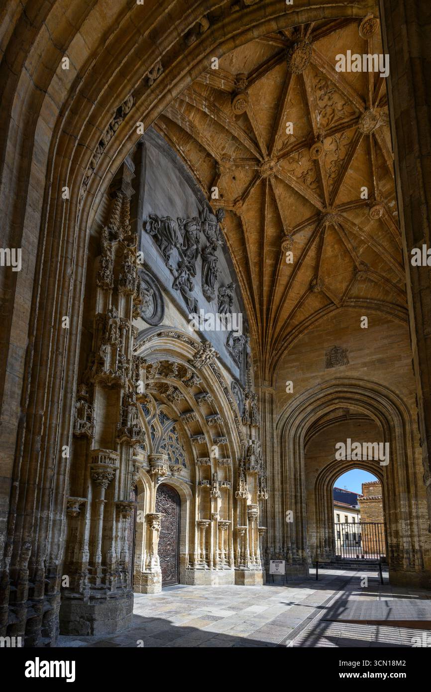 The Main Gothic portal to the Cathedral of San Salvador with its carved ...