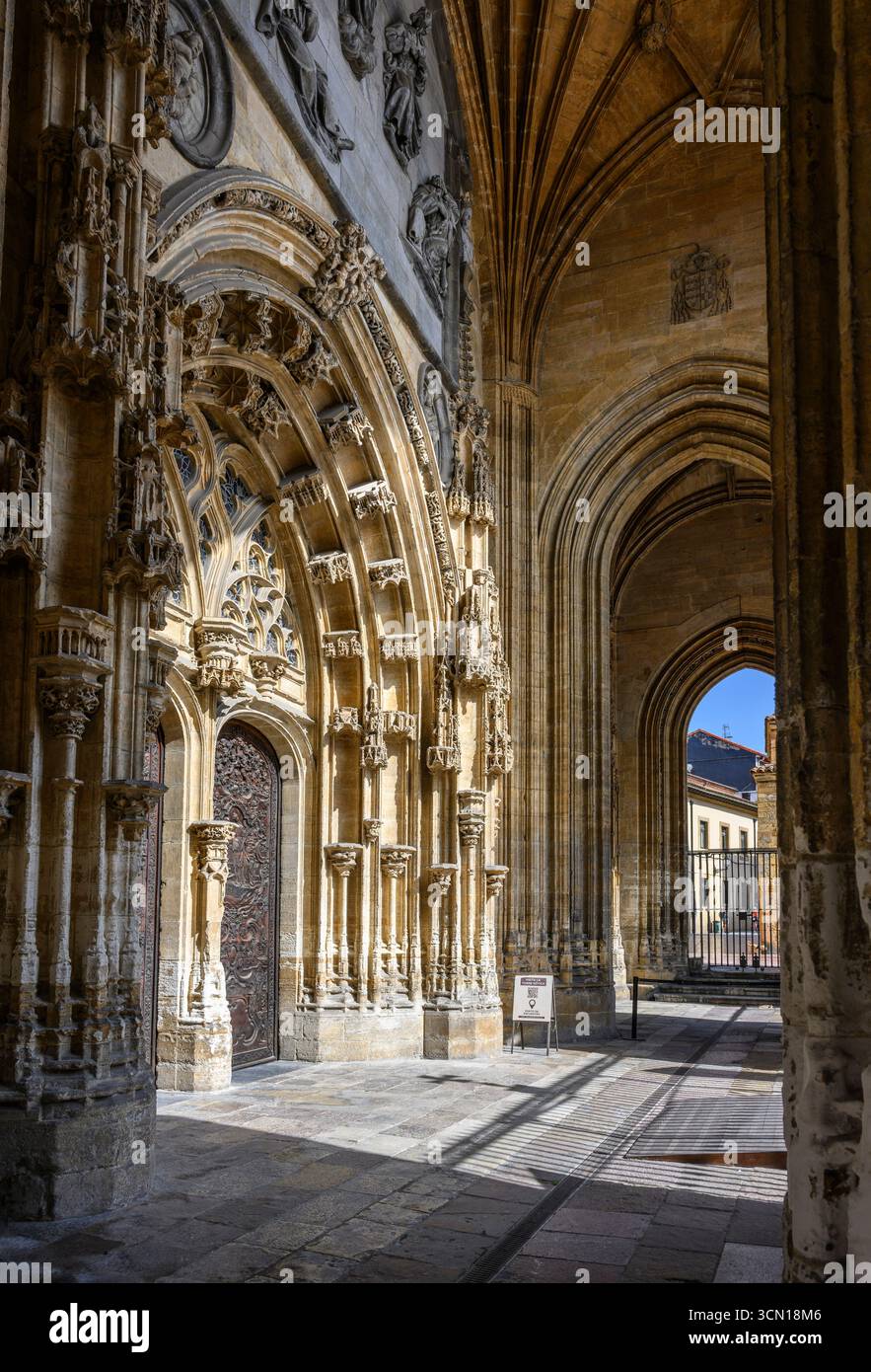 The Main Gothic portal to the Cathedral of San Salvador with its carved ...
