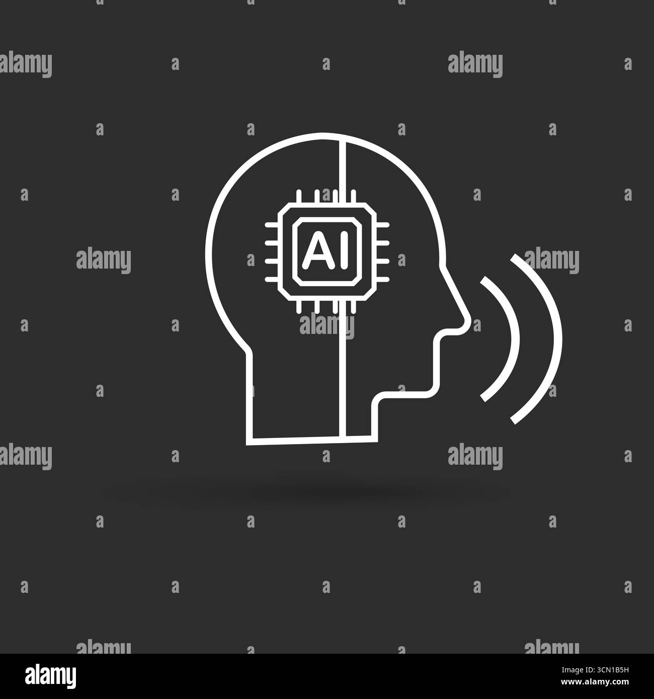 AI Voice Assistant Icon in black and white background for Virtual Interaction and Chatbot Technology, vector illustration Stock Vector