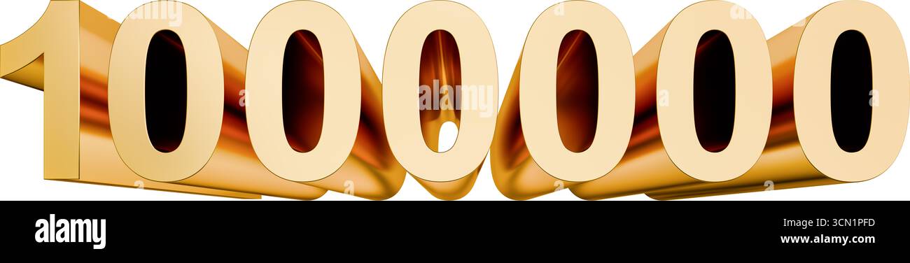 Wide angle view of the number 1000000 (one million) in golden 3d ...
