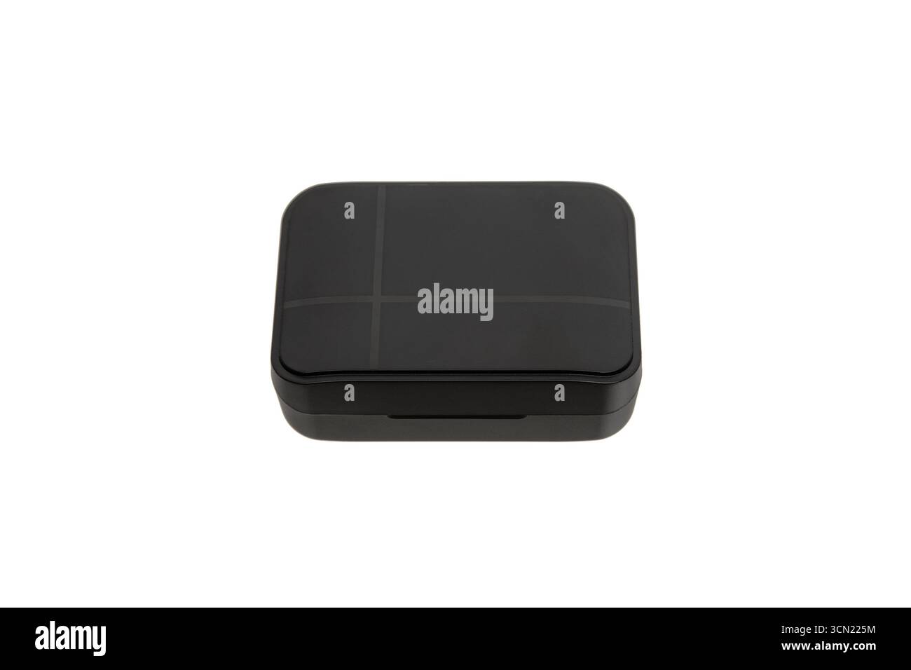 A closed black rectangular plastic box with rounded corners, isolated on a white background Stock Photo