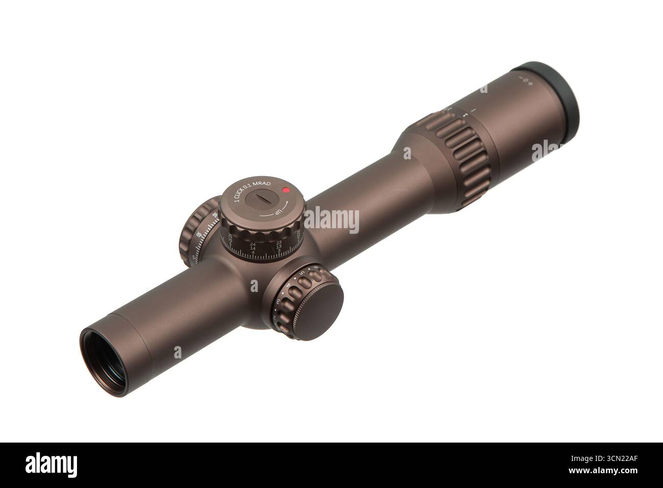 A modern brown tactical rifle scope with adjustment turrets Stock Photo ...