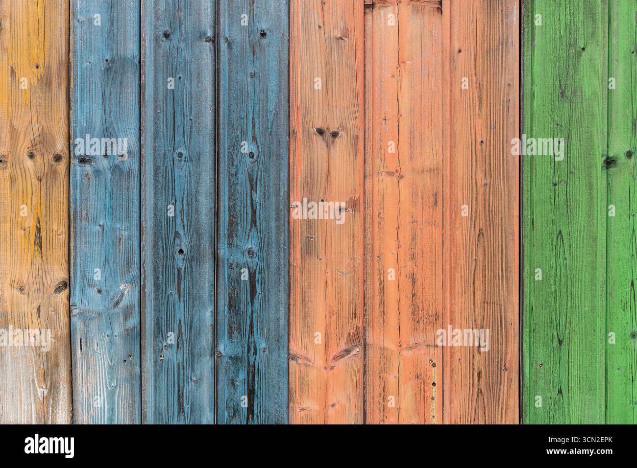 colorful profiled timber wall for background use Stock Photo