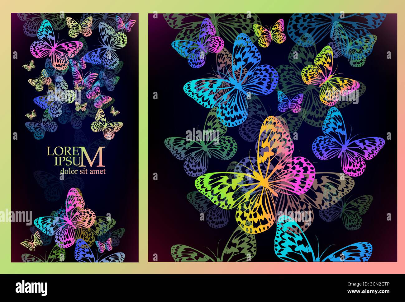 Background with gradient butterflies. hand drawn. Not AI, Vector illustration Stock Vector