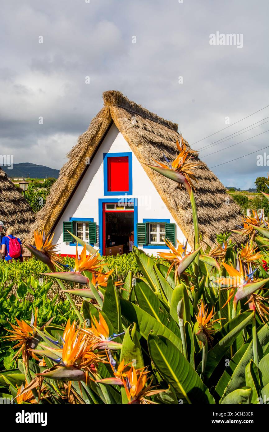Traditional triangular Casas Típicas de Santana or Santana House, Santana, Madeira, Portugal. Stock Photo