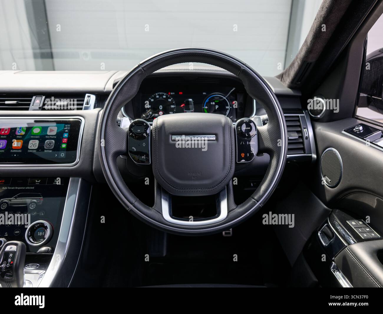Derby, UK - Sept 19 2025: Range Rover steering wheel, featuring the ...