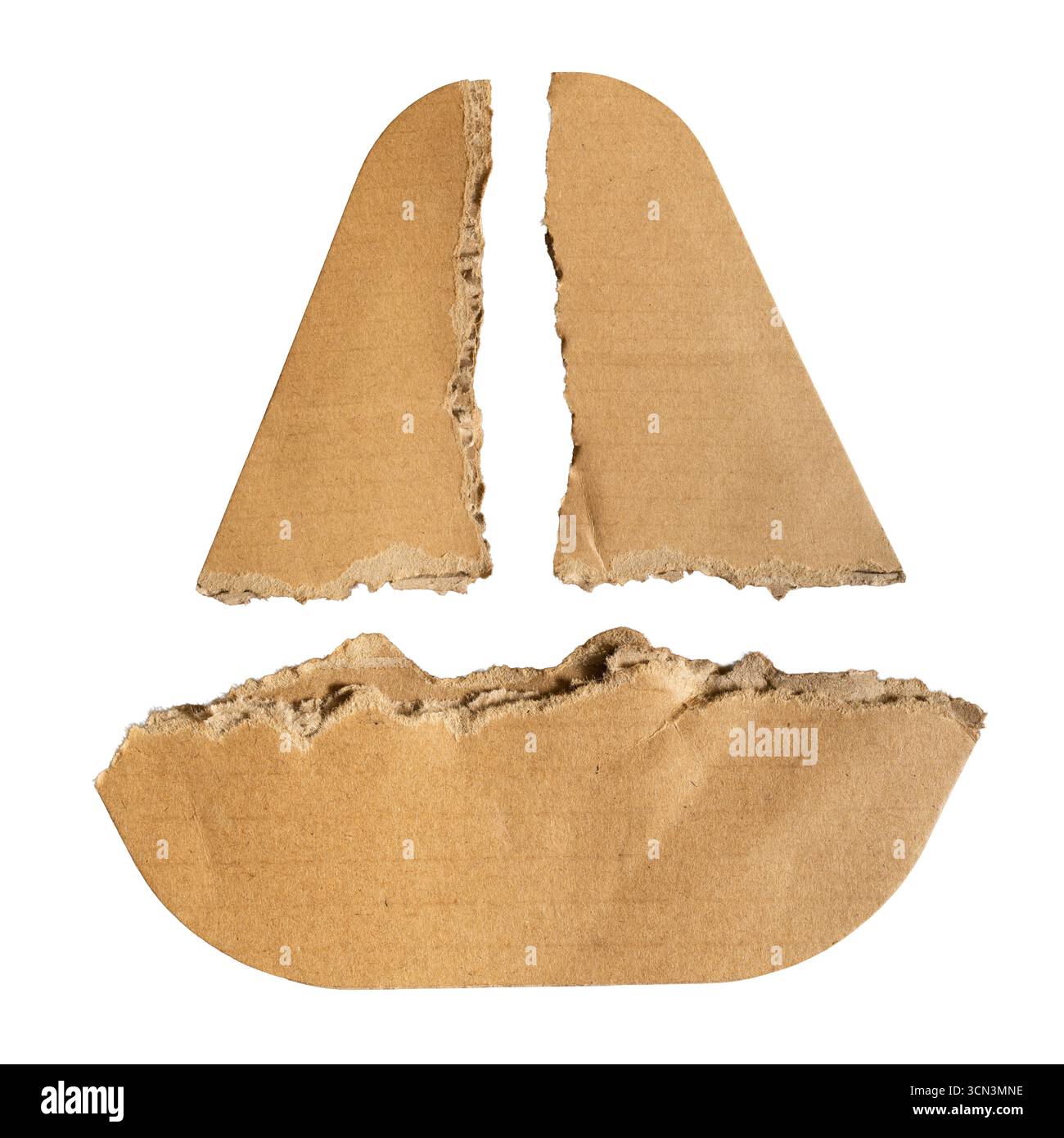 Sailboat shape created from triangular and trapezoidal torn cardboards ...