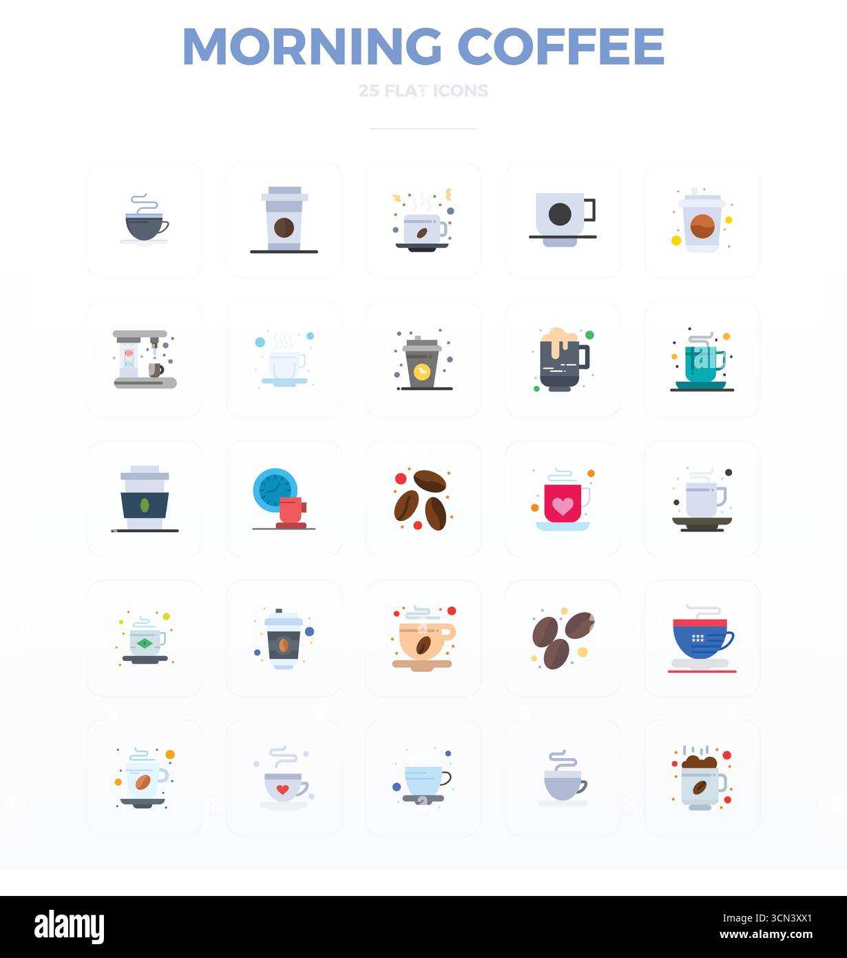 Set of 25 Flat PIXEL perfect vector icons themed around Morning Coffee ...
