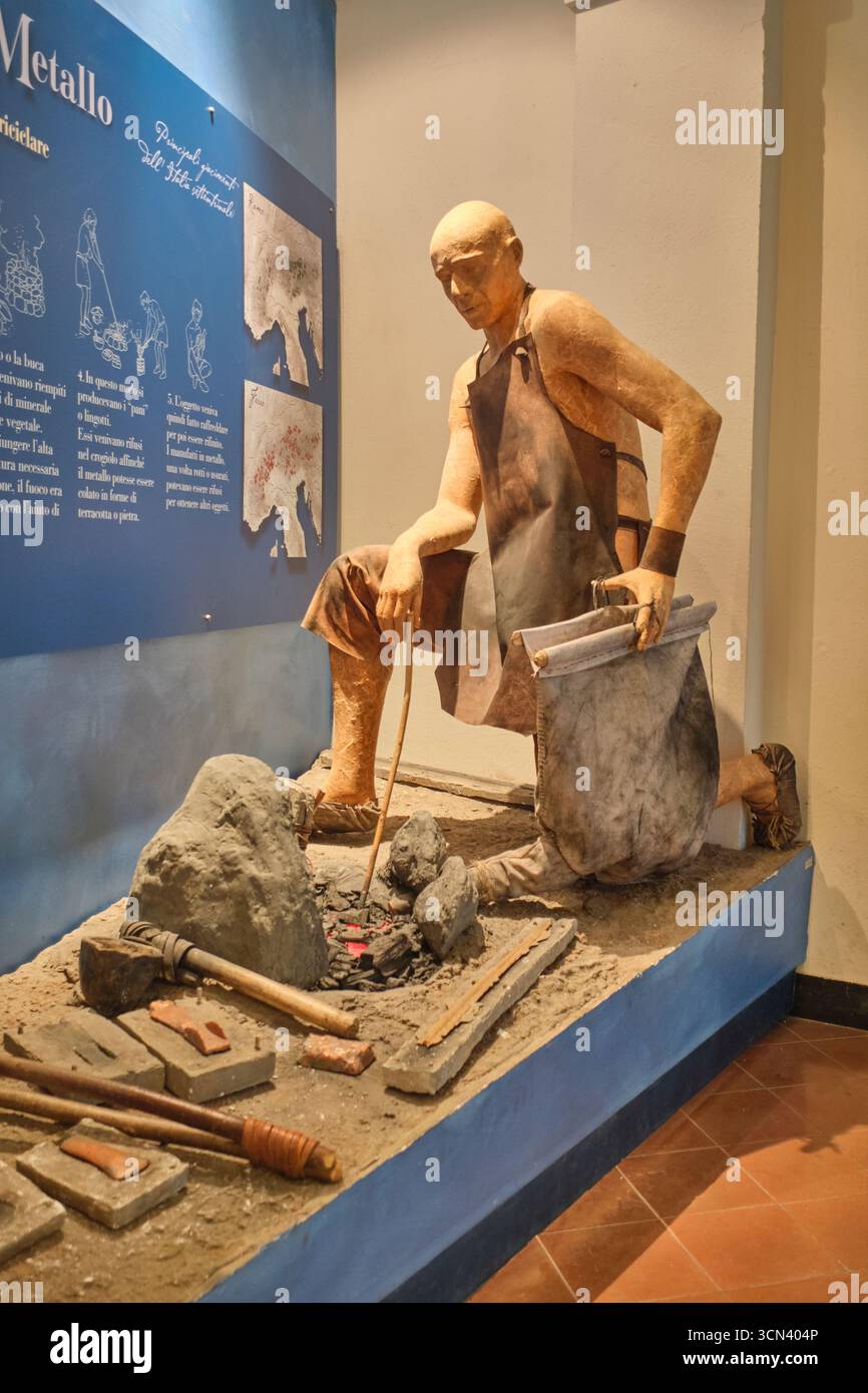 Display of an ancient miner, digging for minerals to turn, smelt into ...
