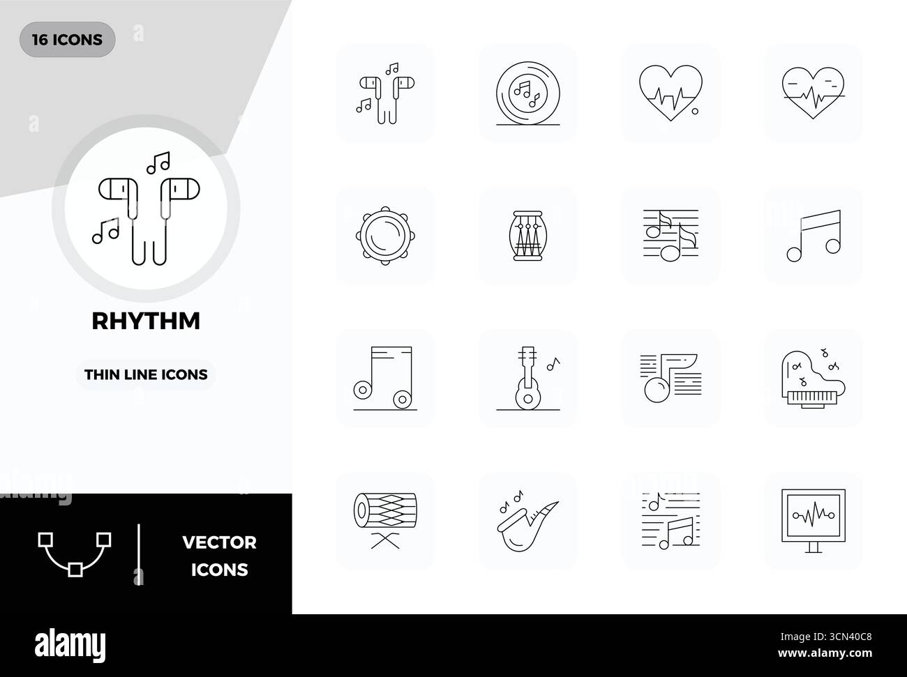 Collection of 16 Slim Line PIXEL perfect vector icons for Rhythm ...
