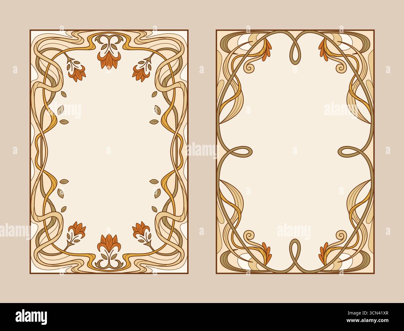 Vintage ornamental designs in art nouveau style with floral frame ...