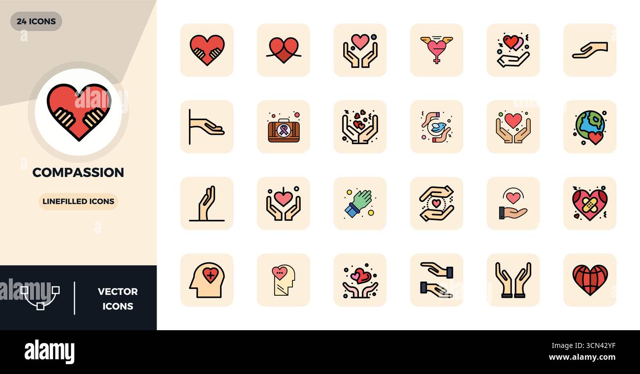 Premium collection of 24 Lineal Filled Flat vector icons for Compassion ...