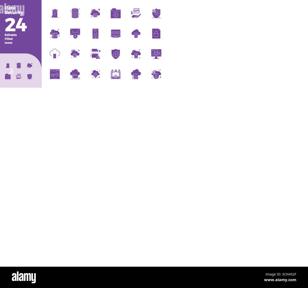 Expertly designed 24 Glyph PIXEL perfect vector icons for Data Security, engineered at 128x128 resolution for flawless integration and performance. Stock Vector