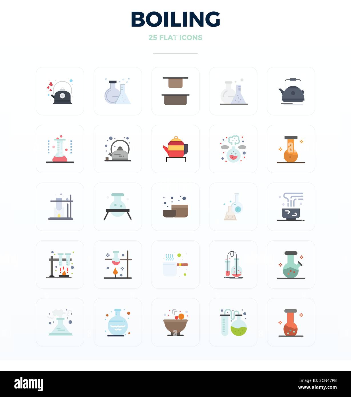 This Boiling vector icon pack includes 25 Flat designs in 128x128 PIXEL perfect format, perfect for enhancing digital interfaces. Stock Vector