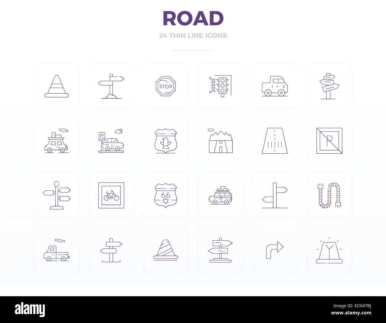 Innovative pack of 24 vector icons themed around Road, showcasing Thin ...