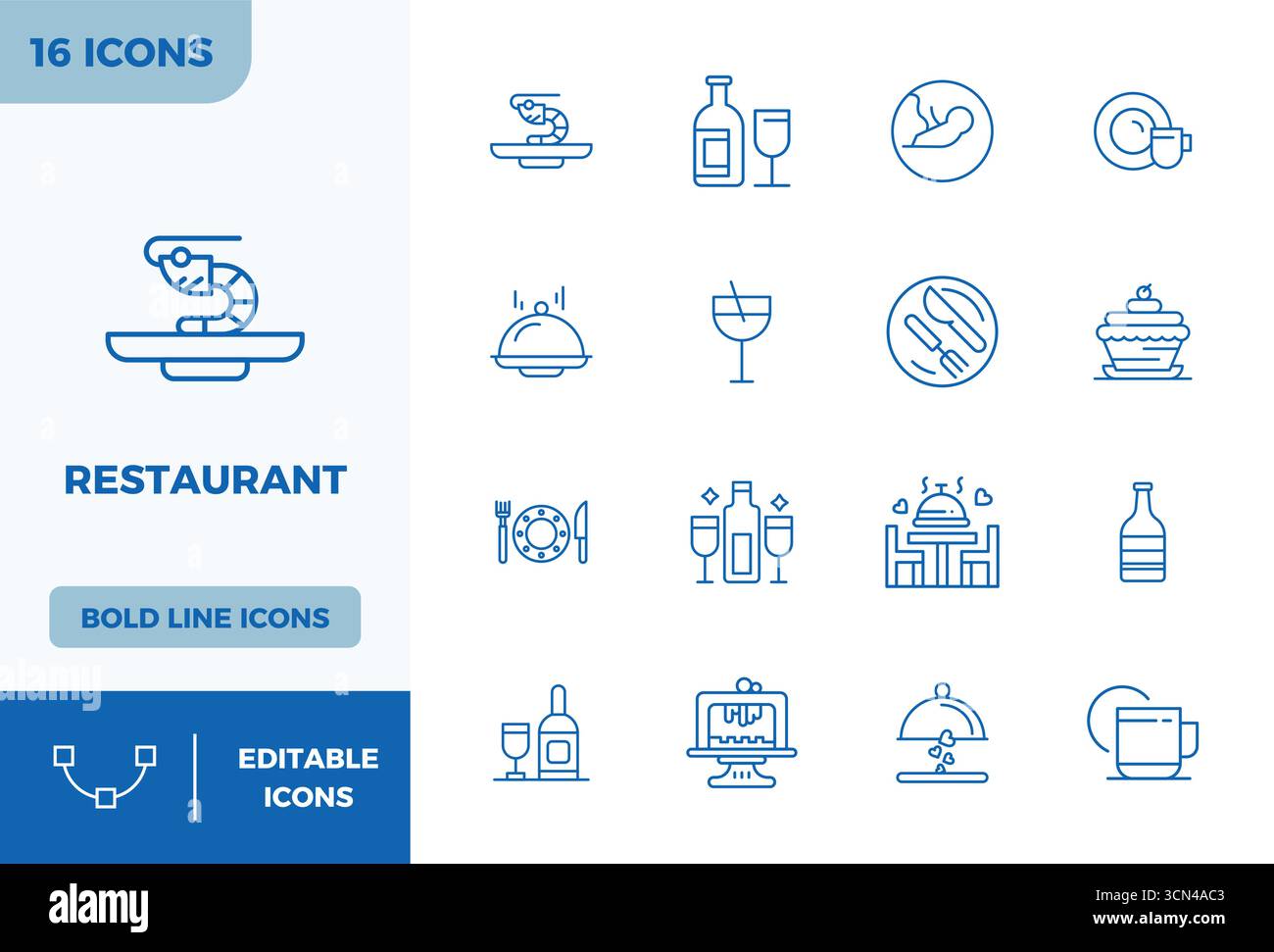 Set of 16 Bold Line PIXEL perfect vector icons themed around Restaurant ...