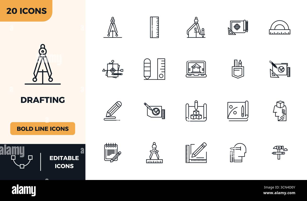 Precision-engineered 20 Bold Line vector icons for Drafting, designed ...