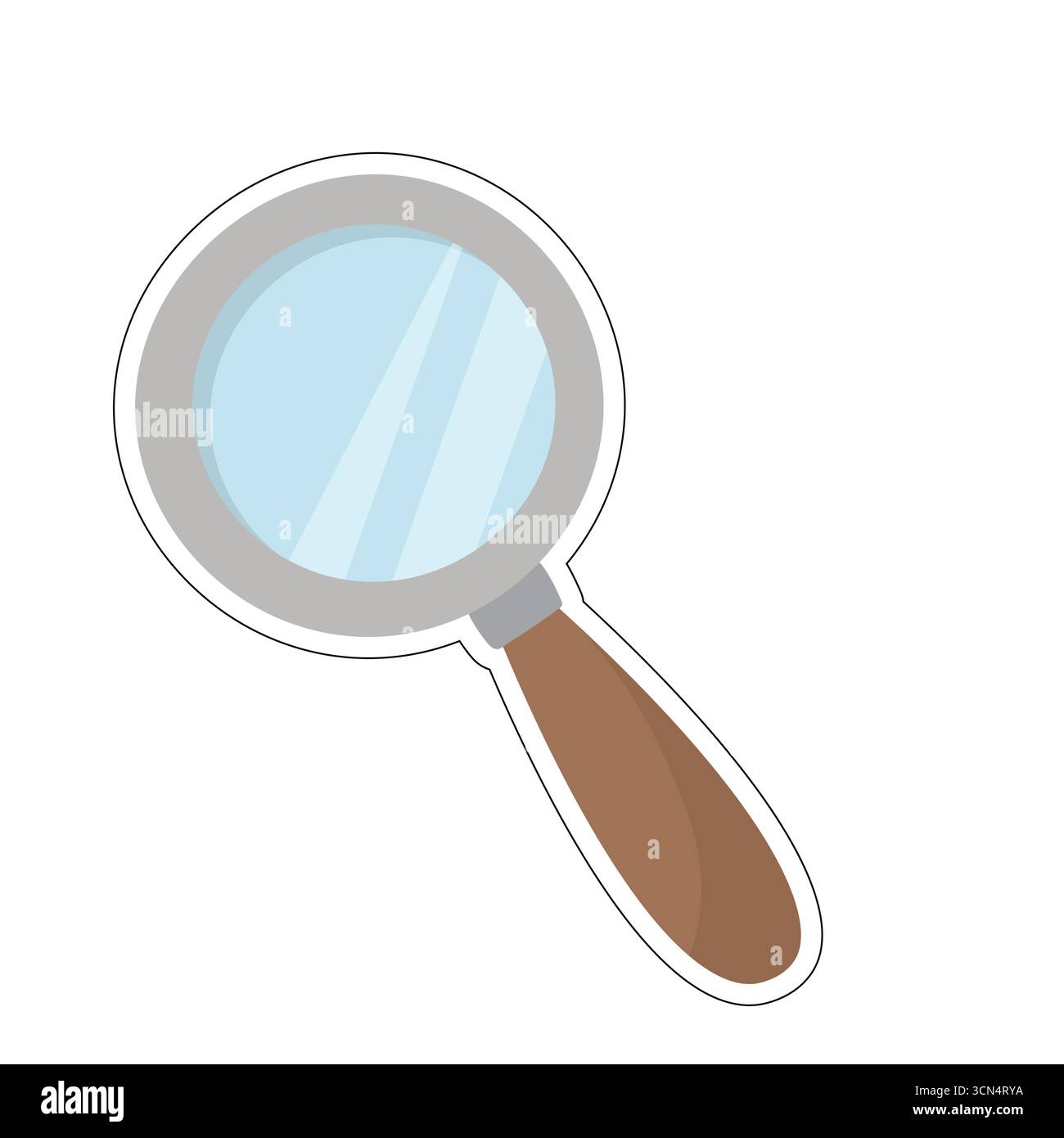 Stylized magnifying glass with blue lens and brown handle. Ideal for visuals about searching, examining, discovering, or investigating in educational, Stock Vector