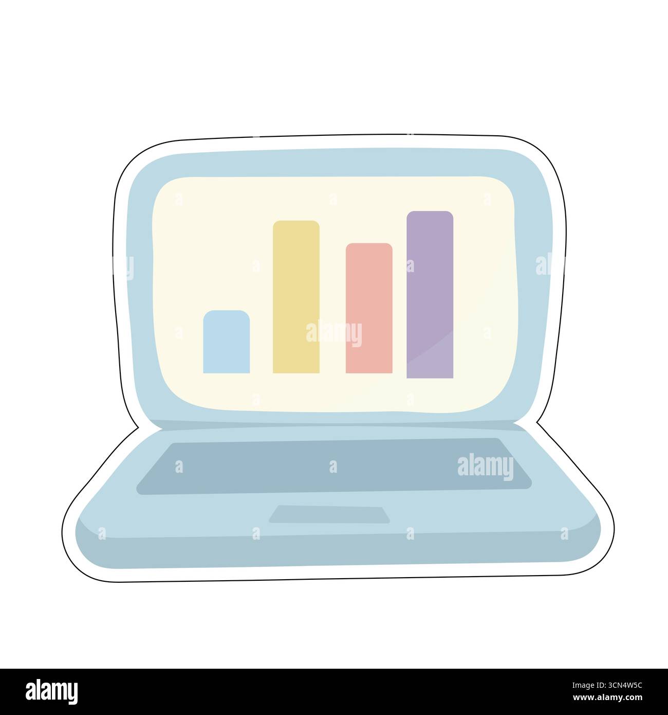 Stylized laptop screen showing multicolor bar chart. Ideal for concepts like analytics, business growth, data visualization, and tech presentations Stock Vector