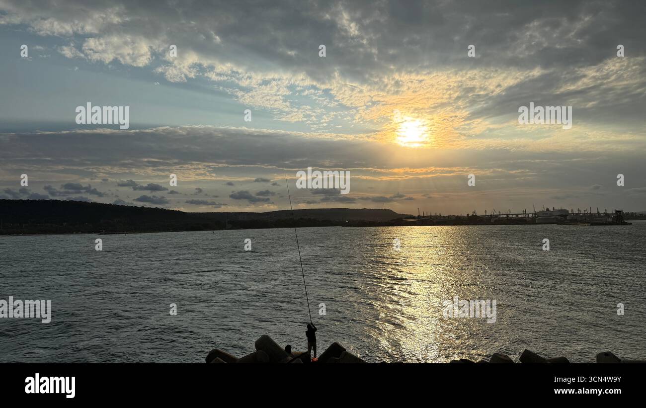 A fisherman sea and sunset 10.09.2025 Varna Bulgaria - Smartphone Captured Stock Image