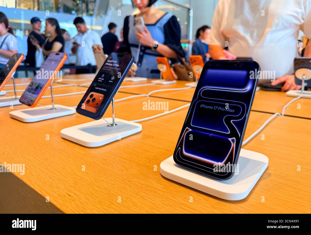 BANGKOK, THAILAND - Sep 19, 2025 :A new iPhone17pro max is displayed at the Apple Store ICONSIAM shopping mall Stock Photo