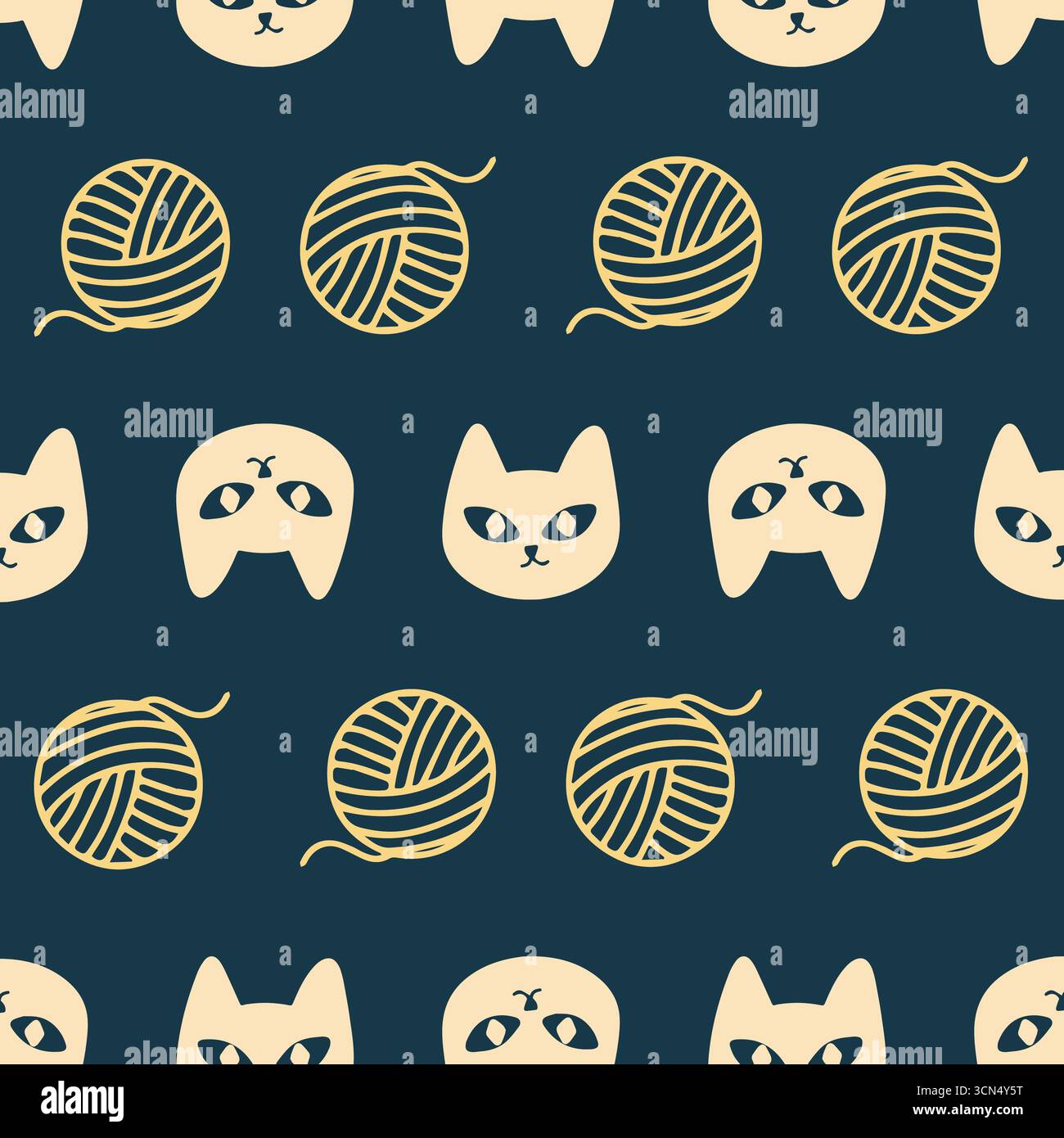 Cute seamless pattern with cats and yarn balls Stock Vector