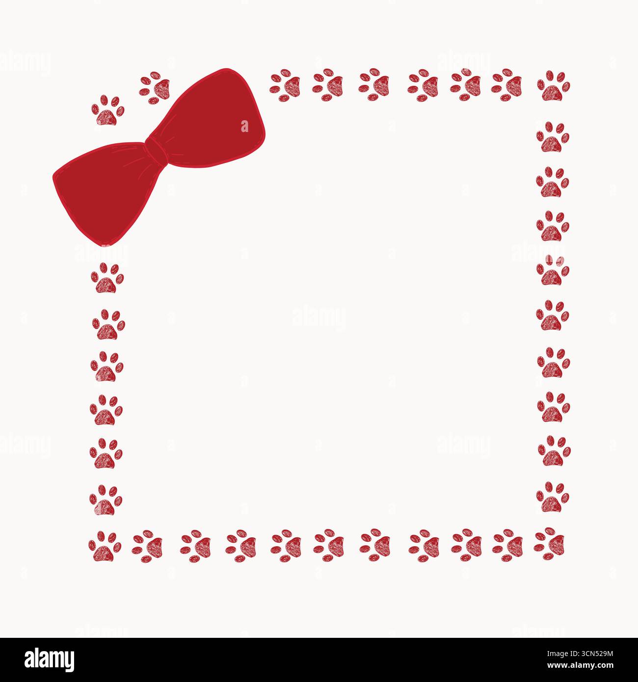 Red bow frame with paw prints design Stock Vector