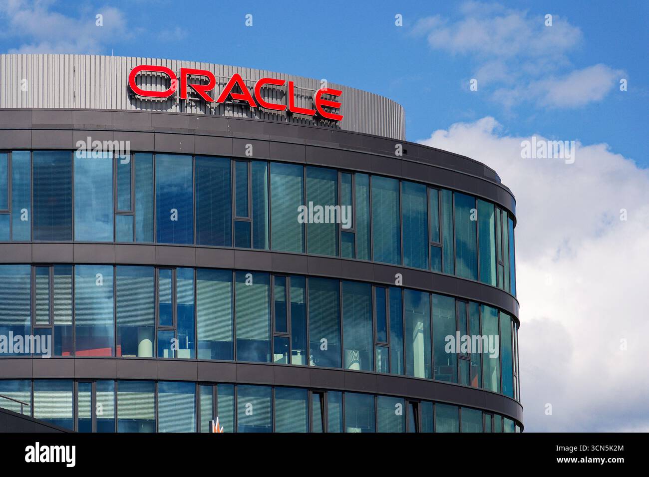 Oracle company logo on headquarters building on May 29, 2025 in Prague ...