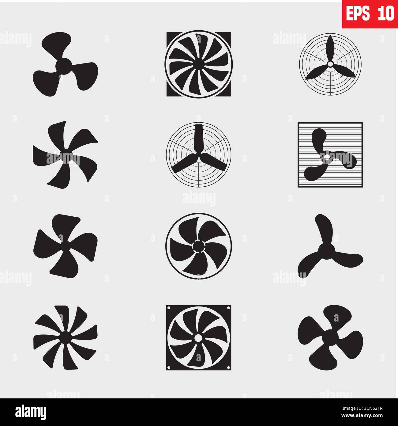 Fan icon set. Ventilator, propeller, cooler, conditioner - vector. Stock Vector