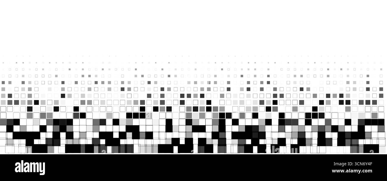 AI Data Background Pattern Texture, Black And White Pixel Square Halftone Wave With Large Copy Space, Clean Tech BG Backdrop Wallpaper For Dashboards Stock Vector
