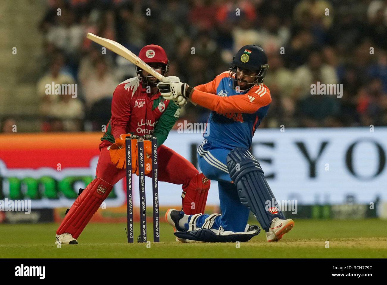 India's Tilak Varma plays a shot during the Asia Cup cricket match ...