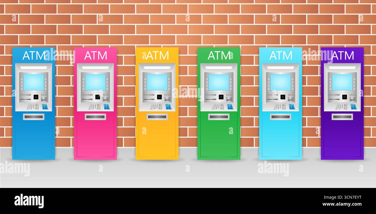 ATM - Automated Teller Machine on Wall. Vector Illustration Stock ...