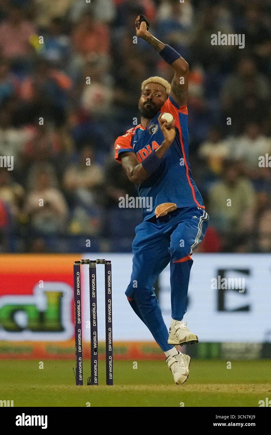 India's Hardik Pandya bowls a delivery during the Asia Cup cricket ...