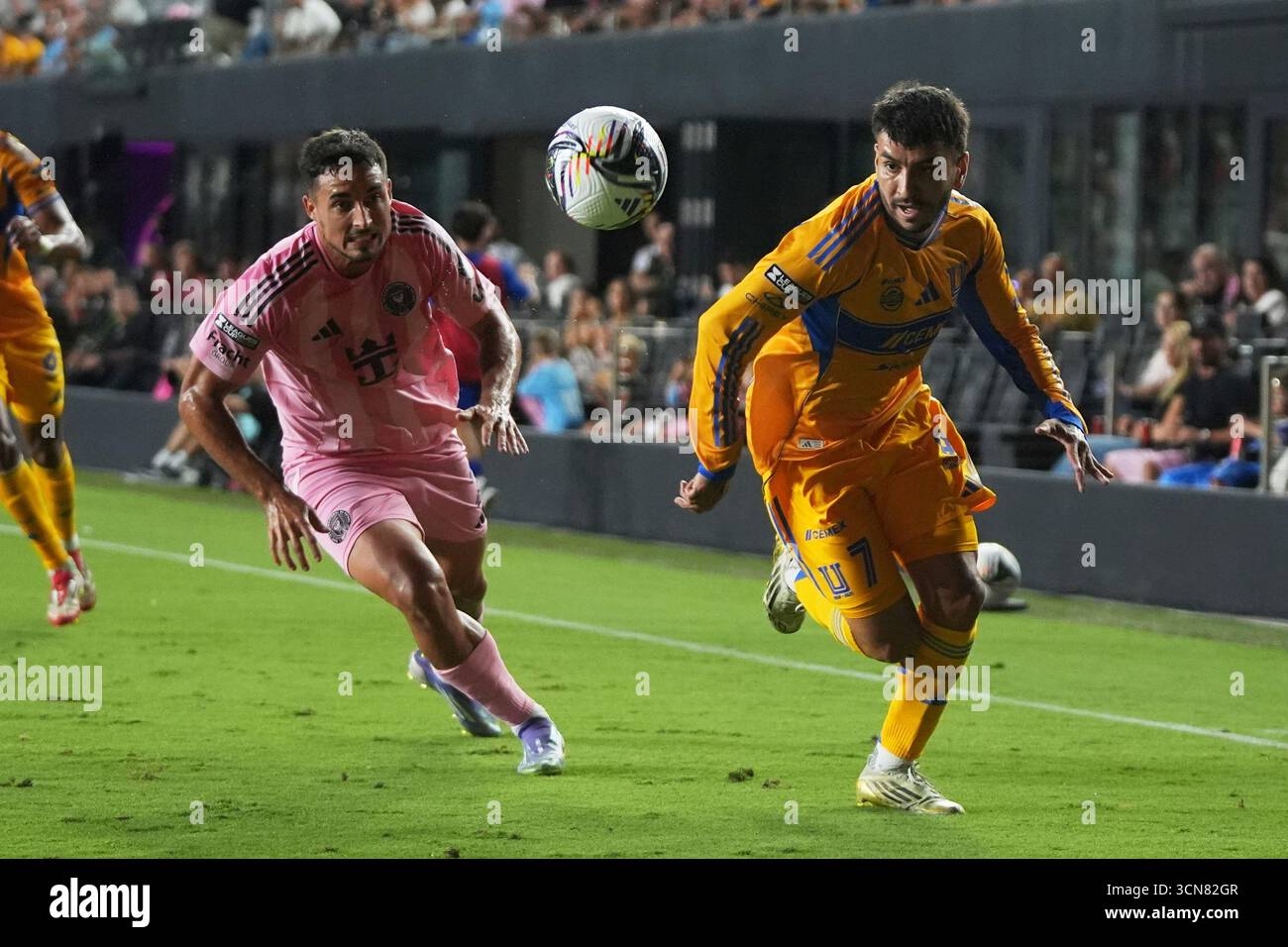 Inter Miami defender Gonzalo Luján, left, and Tigres UANL forward Angel ...
