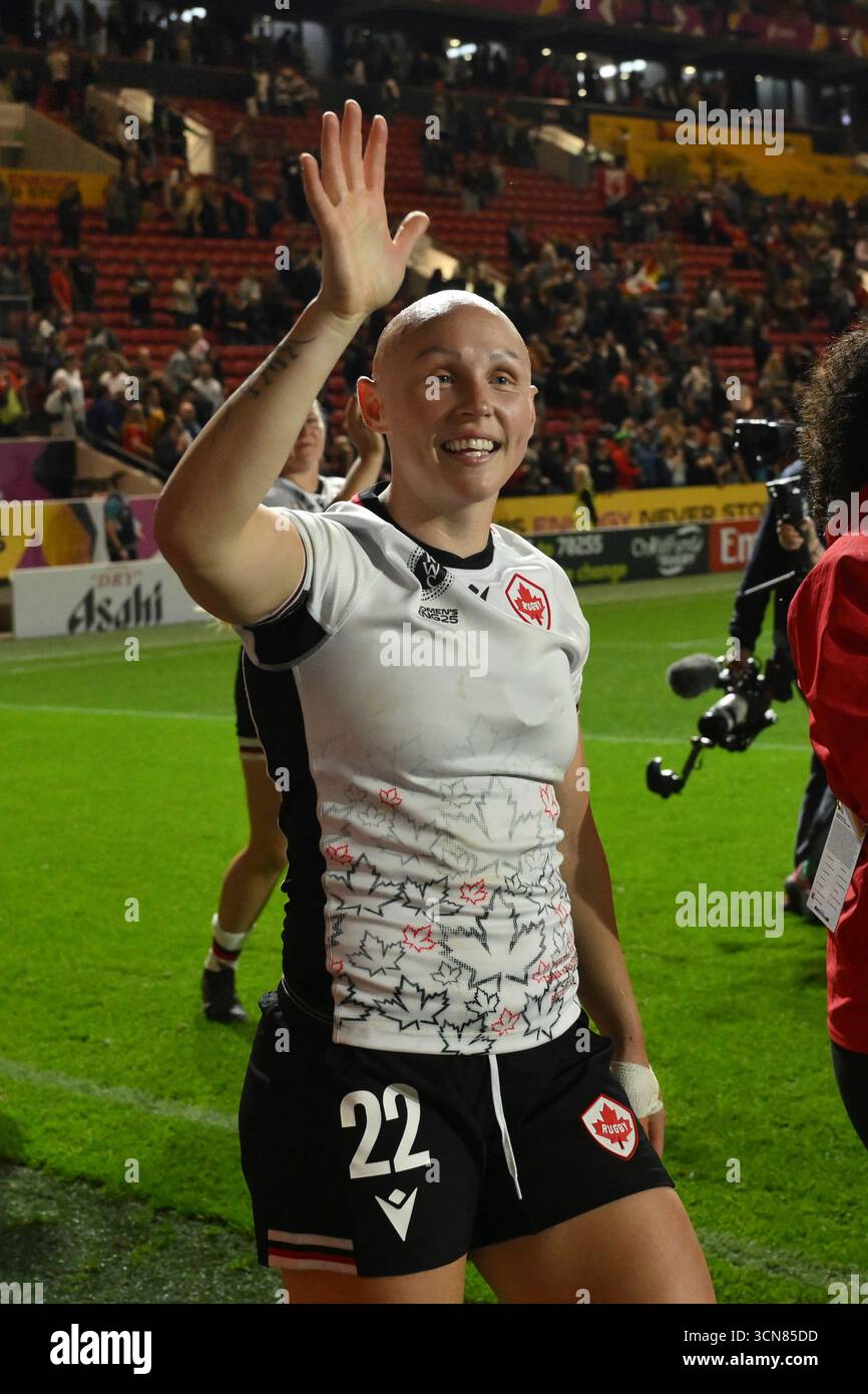 Canada's Olivia Apps celebrates after the Women's Rugby World Cup 2025 ...