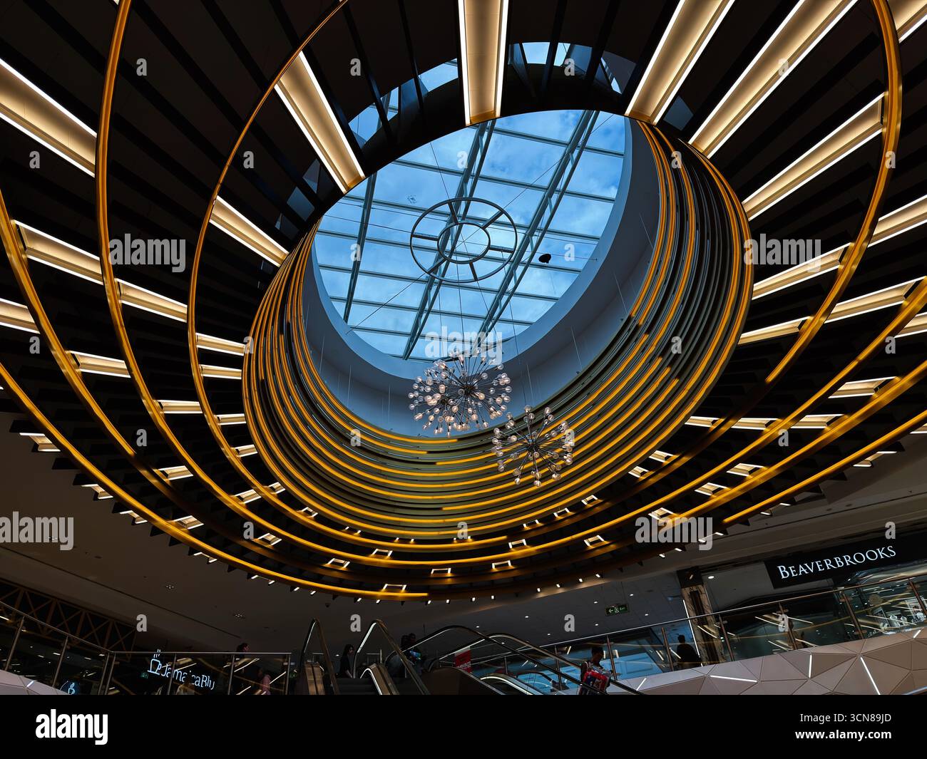 Manchester, UK - September 17, 2025: Interior atrium with concentric ...