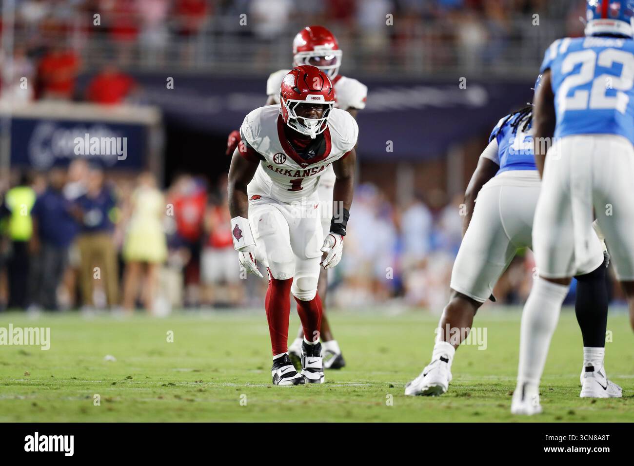OXFORD, MS - SEPTEMBER 13: Arkansas Razorbacks defensive lineman ...