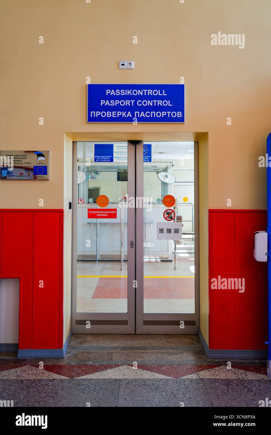 Passport control office in the Narva Railway Station in Estonia Stock Photo