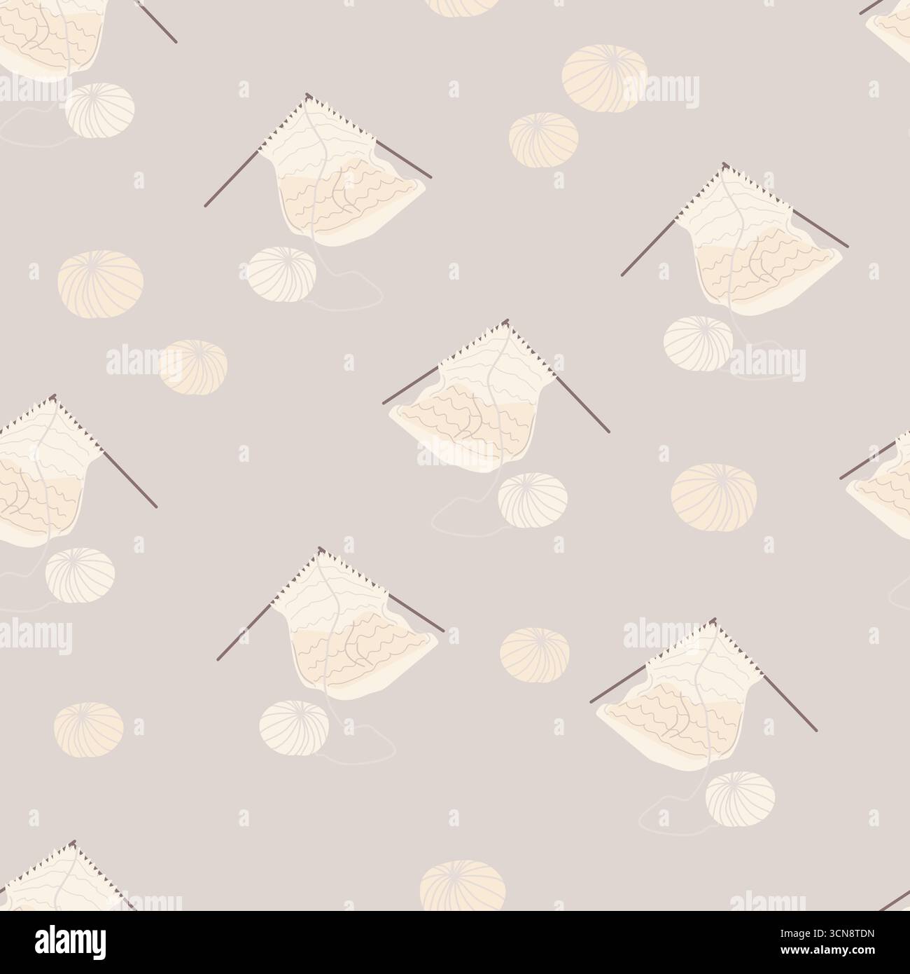 Seamless pattern with knitting needles and yarn balls Stock Vector