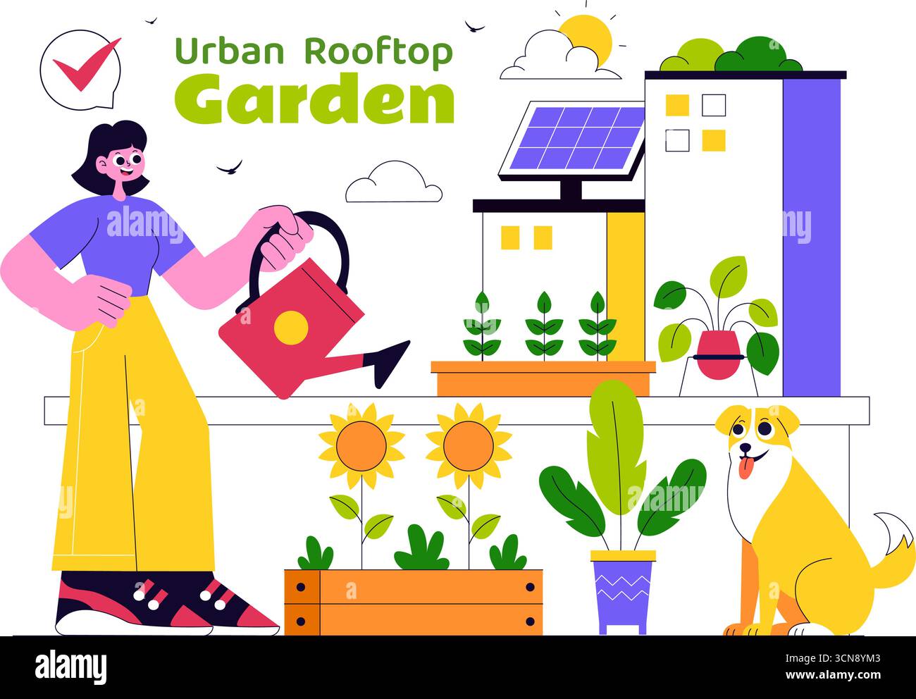 Urban Farming Rooftop Garden Vector Illustration Featuring Eco ...