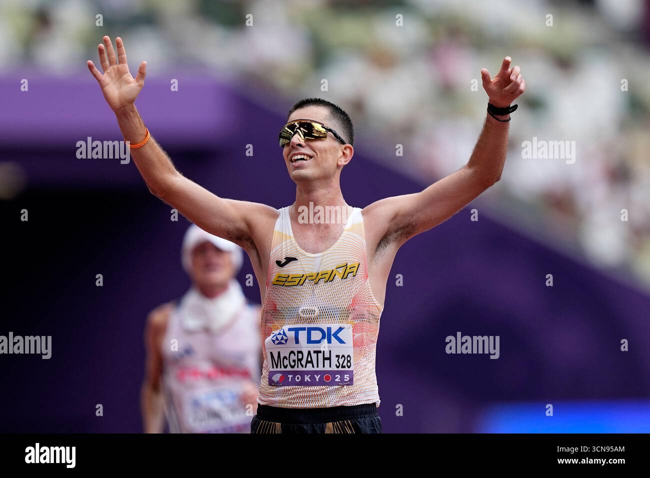 Spain's Paul McGrath reacts after taking the bronze medal in the men's ...