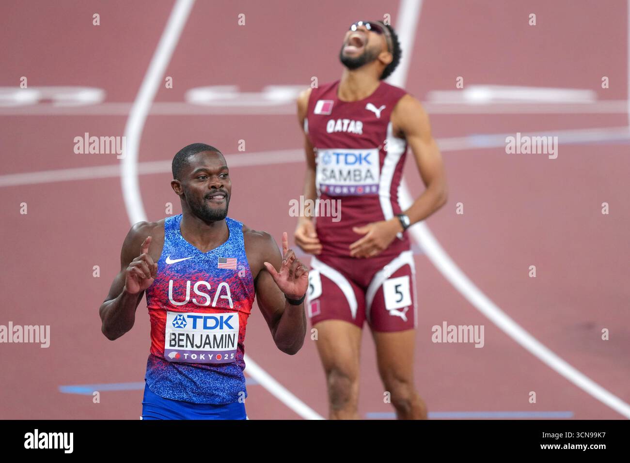 Rai Benjamin (USA, gold), Abderrahman Samba (Qatar, bronze). 400m ...