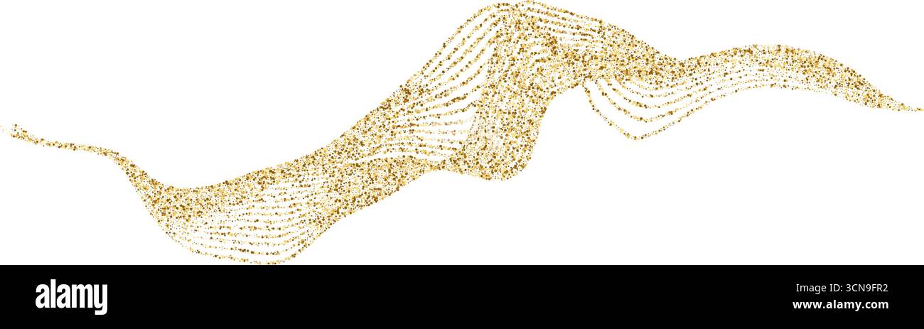Abstract gold stipple flow wave, particle undulate pattern. Golden ...