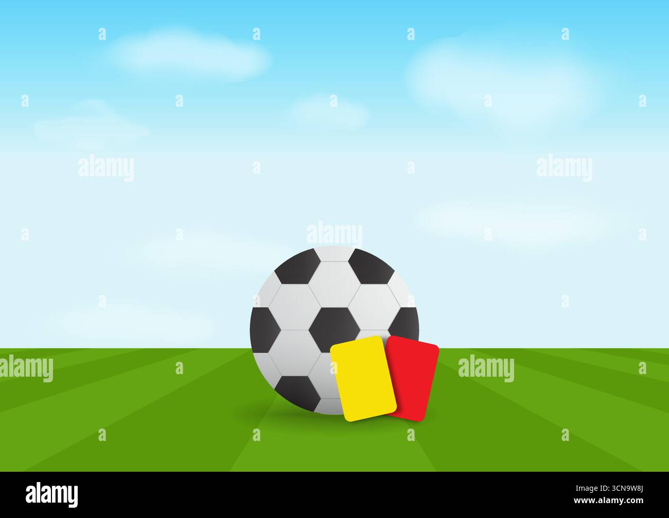 Football with Red Card and Yellow Card in Soccer Field. Vector Illustration Isolated on White Background. Stock Vector