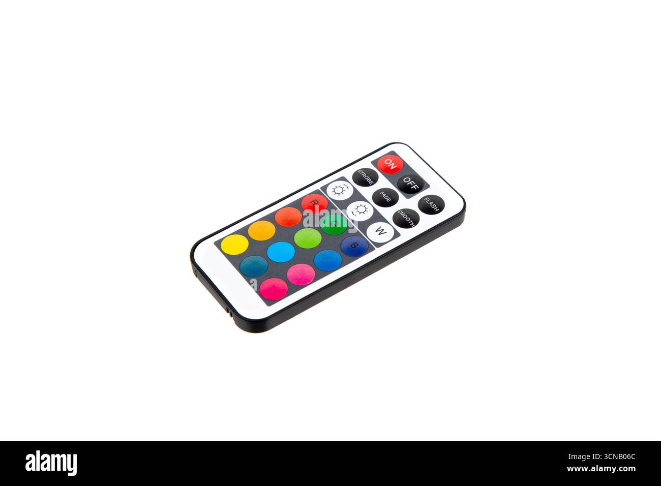 A remote control with multi-colored buttons for an LED light. Stock Photo