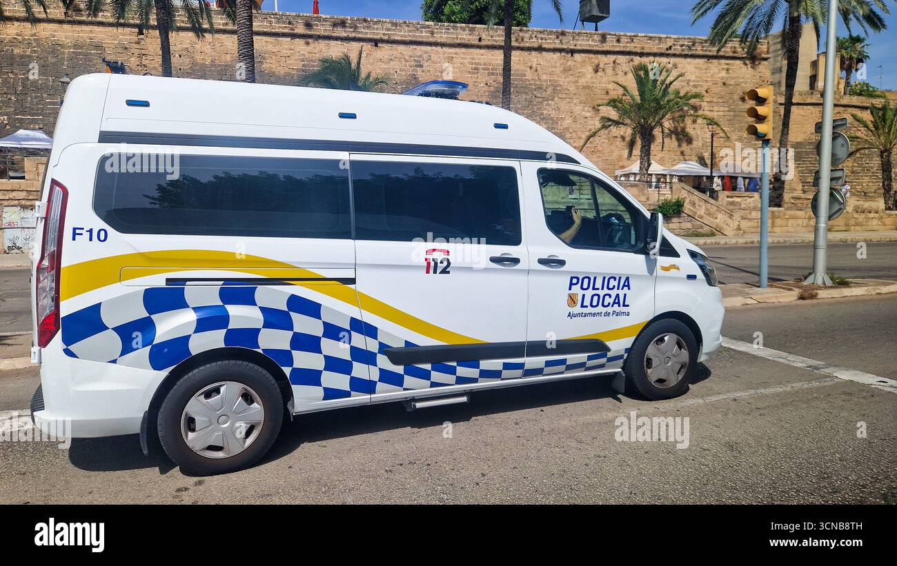 Palma de Mallorca, Spain - September 6 2025: Spanish Police car on Palma city street. - Smartphone Captured Stock Image