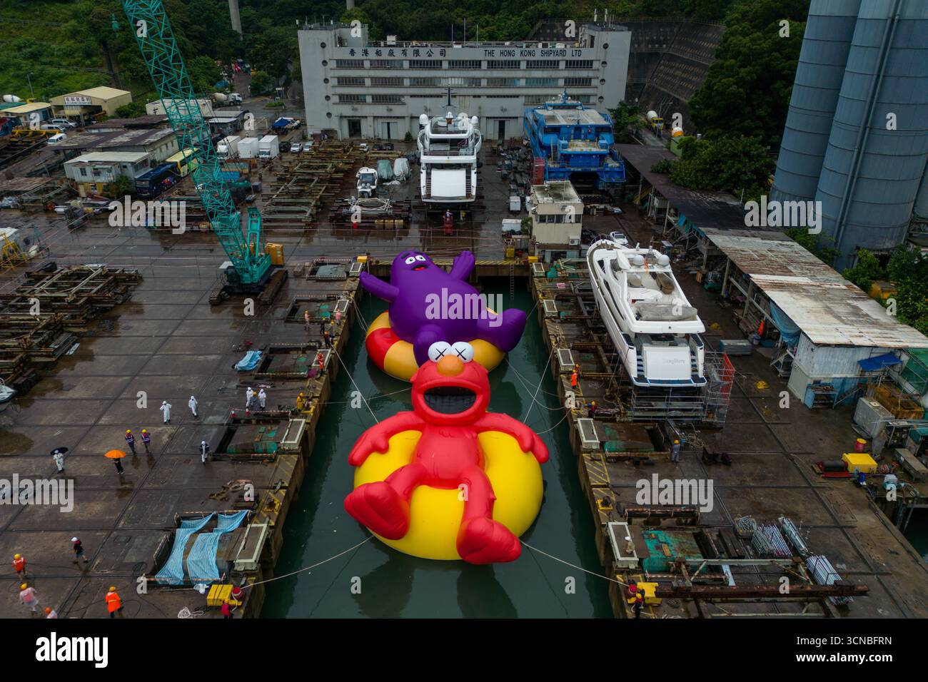 Elmo Rocketship An aerial photograph showing large inflatable Elmo Sculpture and a ...