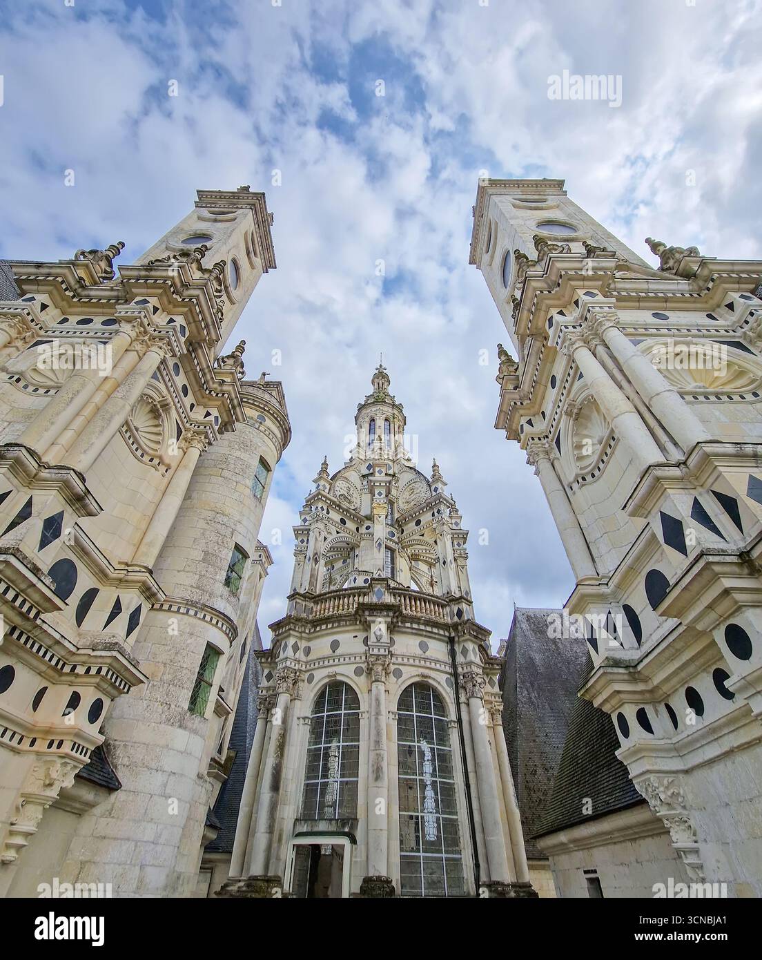 Chateau de Chambord architectural details. Majestic medieval castle in ...