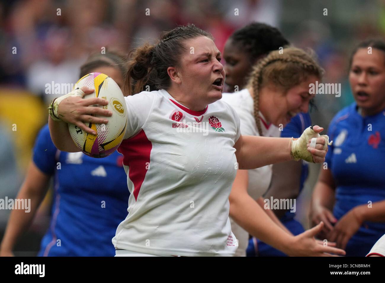 England's Amy Cokayne celebrates her try during the Women's Rugby World ...