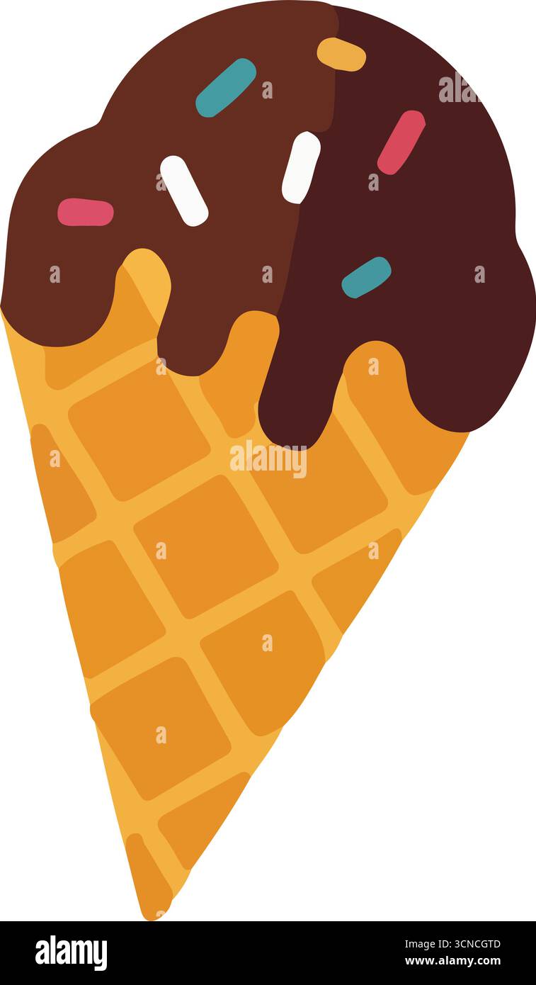 Chocolate ice cream cone illustrations Stock Vector